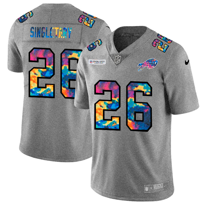 NFL Buffalo Bills #26 Devin Singletary Men Nike MultiColor 2020  Crucial Catch  Jersey Grey